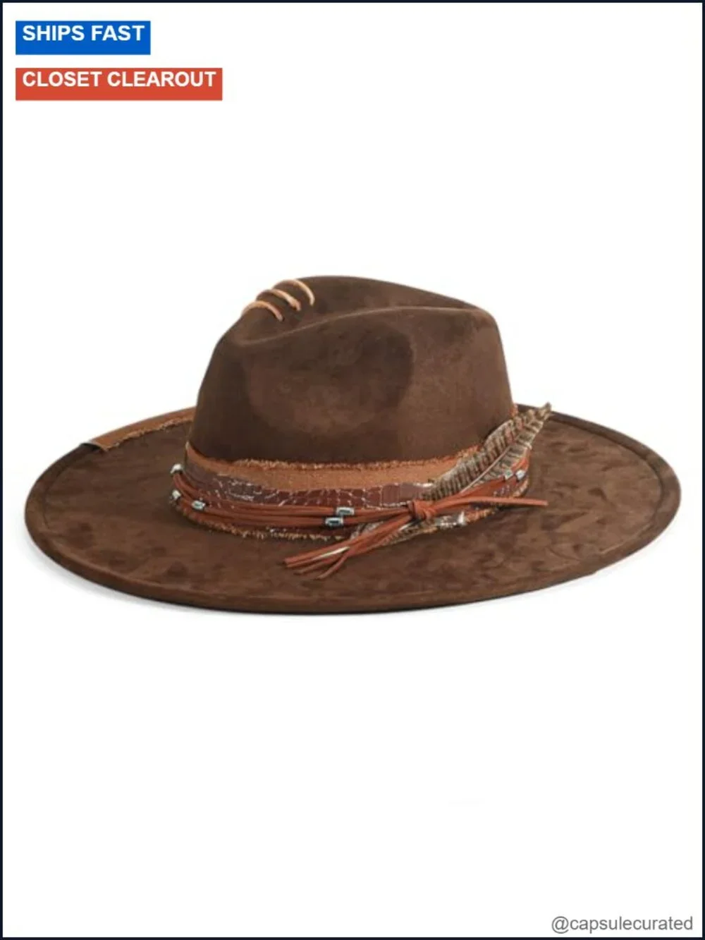 Handmade Wide Brim Fedora Hat Suede Fabric for Men Women Western Rancher Style